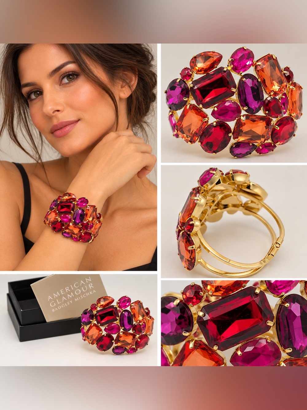 Badgley Mischka Gold-Tone Bracelet with Red, Pink, and Orange Stones